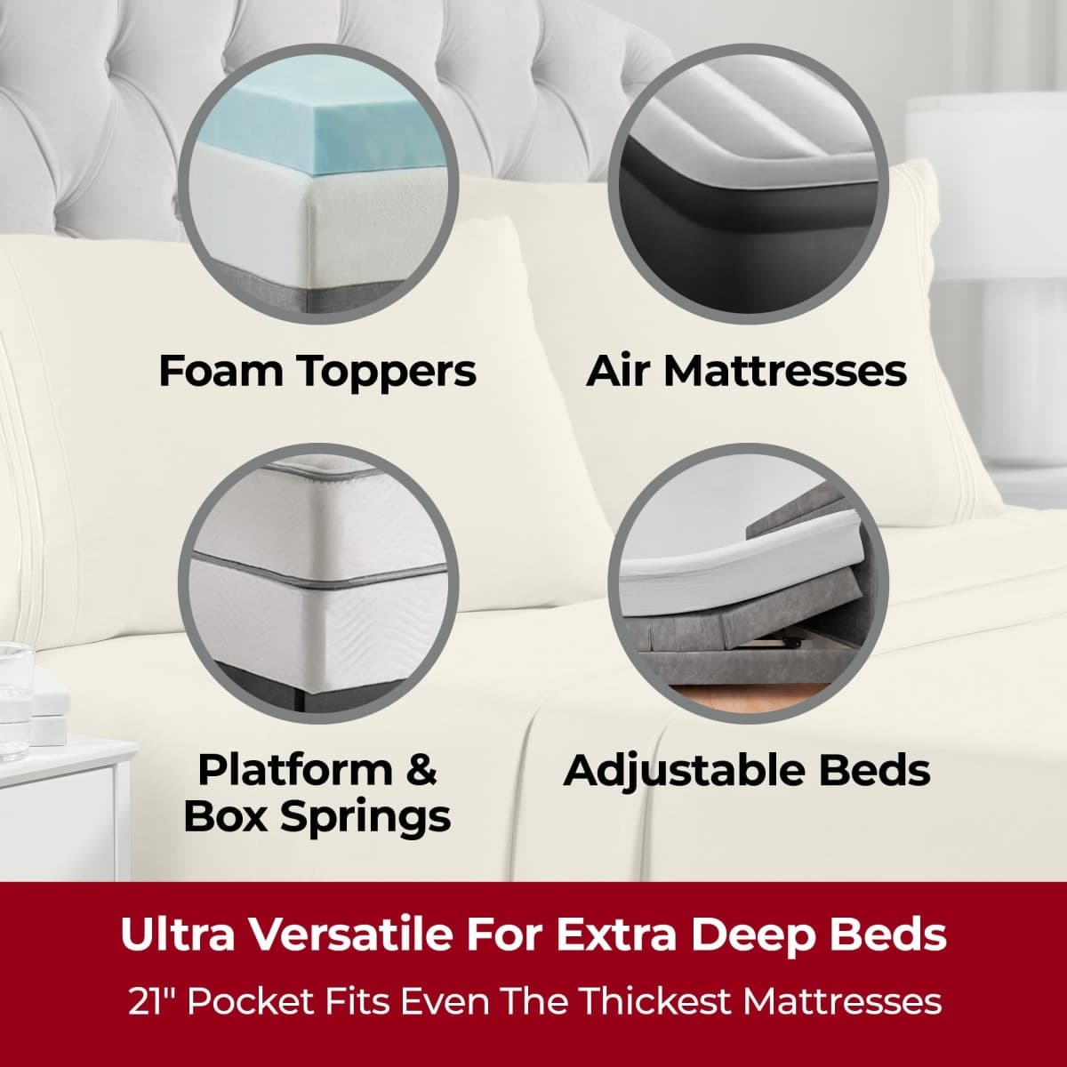 Mellanni Extra Deep Queen Sheets - 4 PC Iconic Collection Bedding thumbnail 2