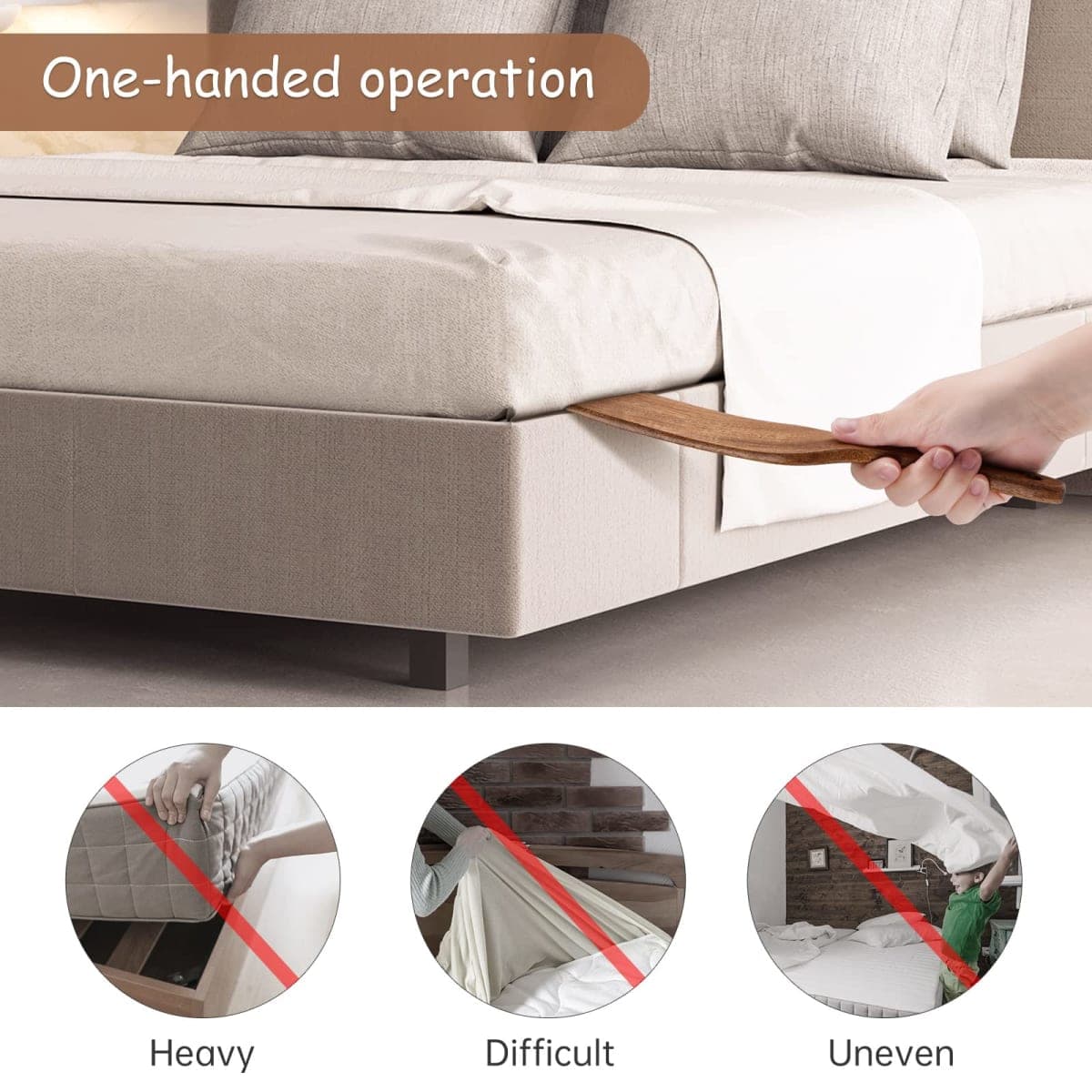 NiHome Mattress Lifter for Changing Sheets Bed Skirts, Bed Making Tool for Bed Making Easier, Sheet Tucker Tool Protect Your Back, Hand, Reduce Excess Strain, Mattress Tucker Paddle (Single) thumbnail 2