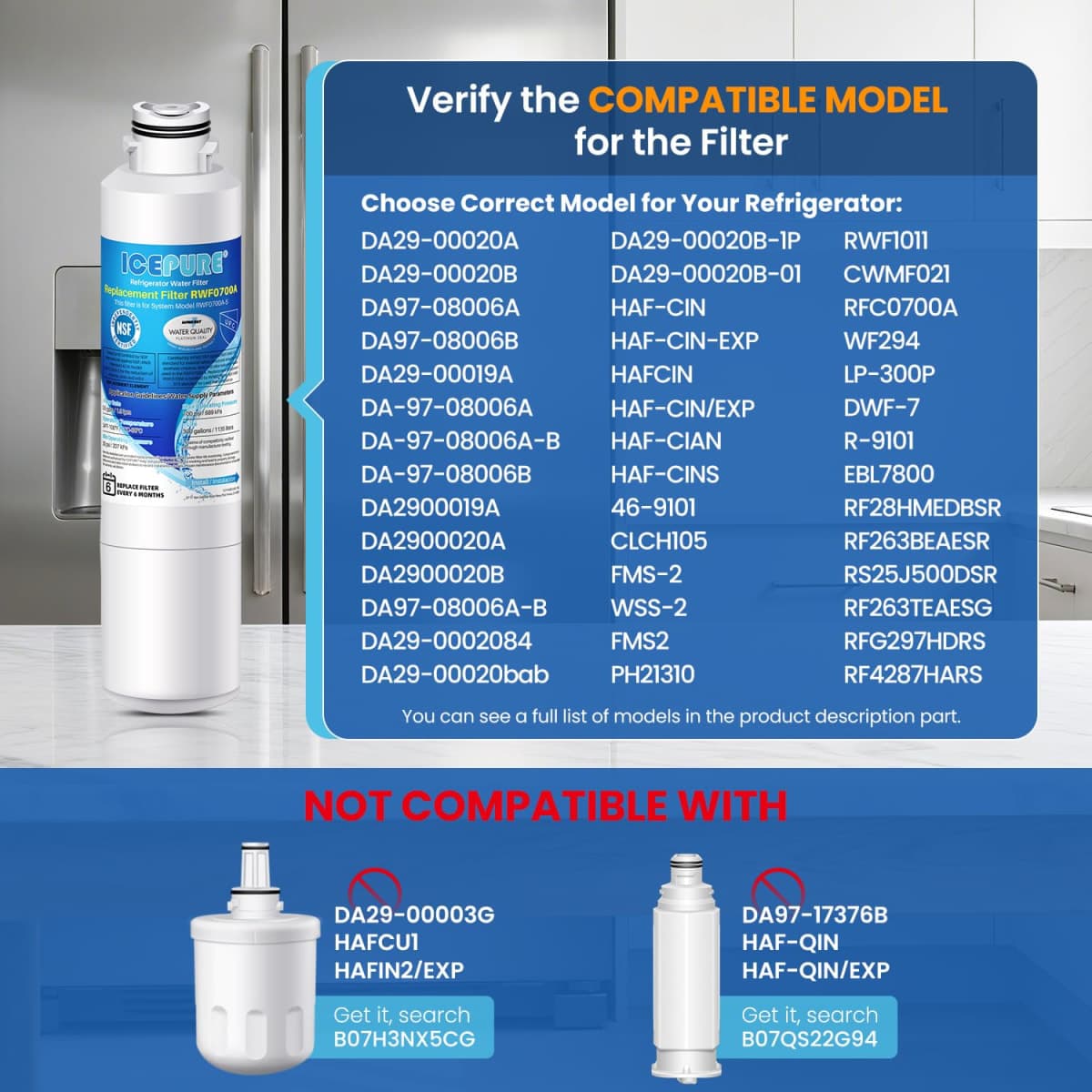 ICEPURE DA29-00020B Replacement for Samsung Water Filter HAF-CIN/EXP HAF-CIN DA29-00020B-1 RF28HMEDBSR RF263BEAESR RS25J500DSR RF263TEAESG RWF0700A HDX FMS-2 DA97-08006A-1 RF4287HARS RF28HFEDBSR 3PACK thumbnail 2