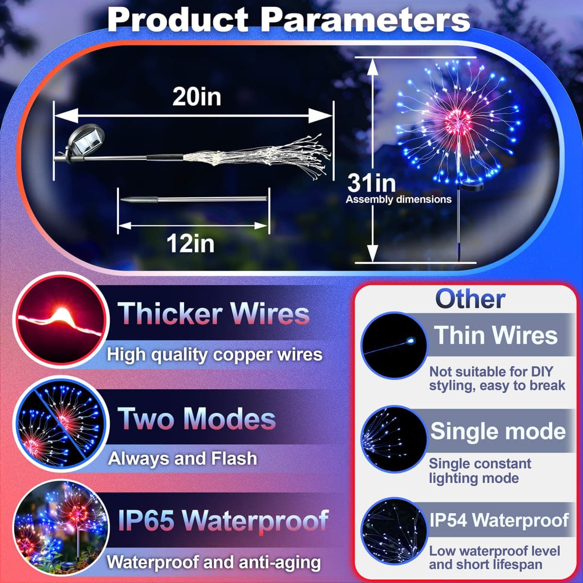 Anordsem Solar Lights Outdoor Waterproof: Garden Light Solar Powered for Yard Outside - LED Sparkler Fireworks Colorful Lighting Patio Decor 6 Pack - Gardening Gifts for Women Men Gardener thumbnail 4