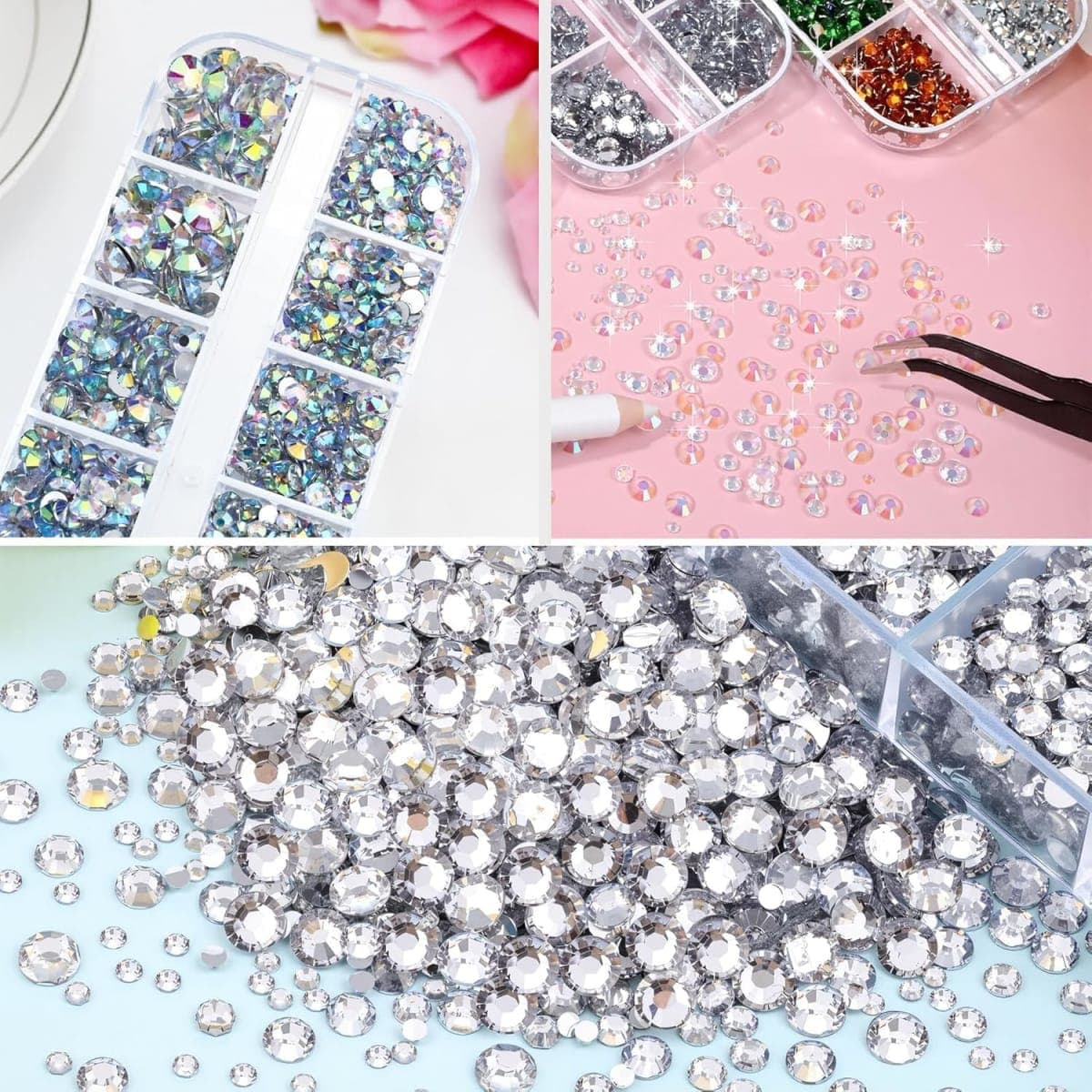 Hotfix Rhinestones Applicator Kit with 4500 Crystals (White, AB, Multi-Color) Includes 19 Pattern Templates, Tweezers, Brush & Storage Bag for Clothes, Fabric, Jeans (Pink) thumbnail 3