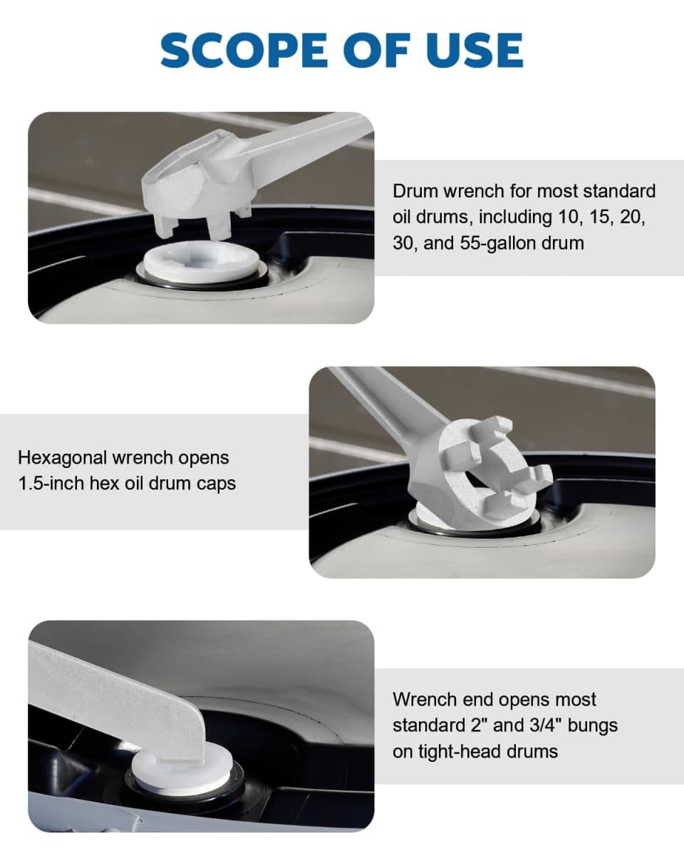 Aluminum Drum Wrench, Drum Plug Bung Wrench for Opening 10 15 20 30 50 55 Gallon Drum, Fits 2 in and 3/4 in Bung Caps thumbnail 4