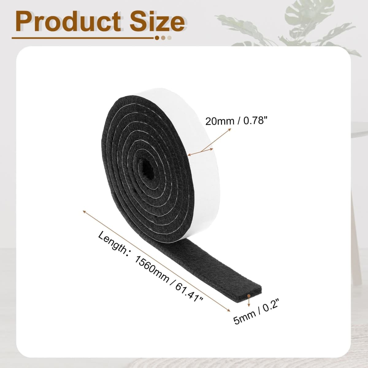uxcell Felt Strips with Adhesive Backing, 3/4" x 61" x 0.2" Anti Scratch Furniture Felt Tapes Self-Stick Pads for Protecting Hardwood Floor, Black thumbnail 2