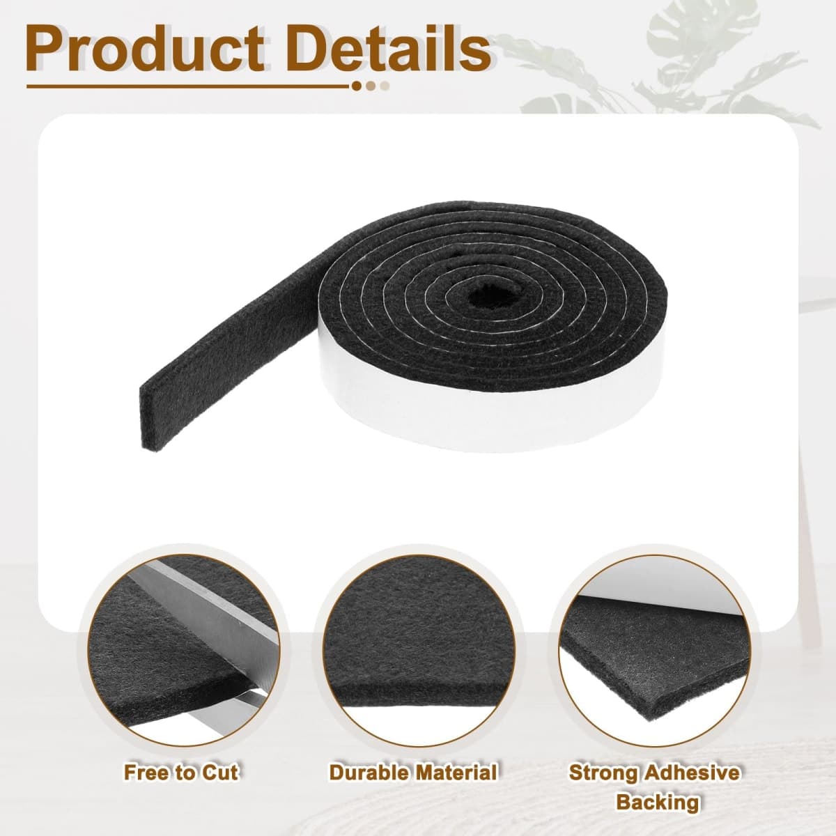 uxcell Felt Strips with Adhesive Backing, 3/4" x 61" x 0.2" Anti Scratch Furniture Felt Tapes Self-Stick Pads for Protecting Hardwood Floor, Black thumbnail 3
