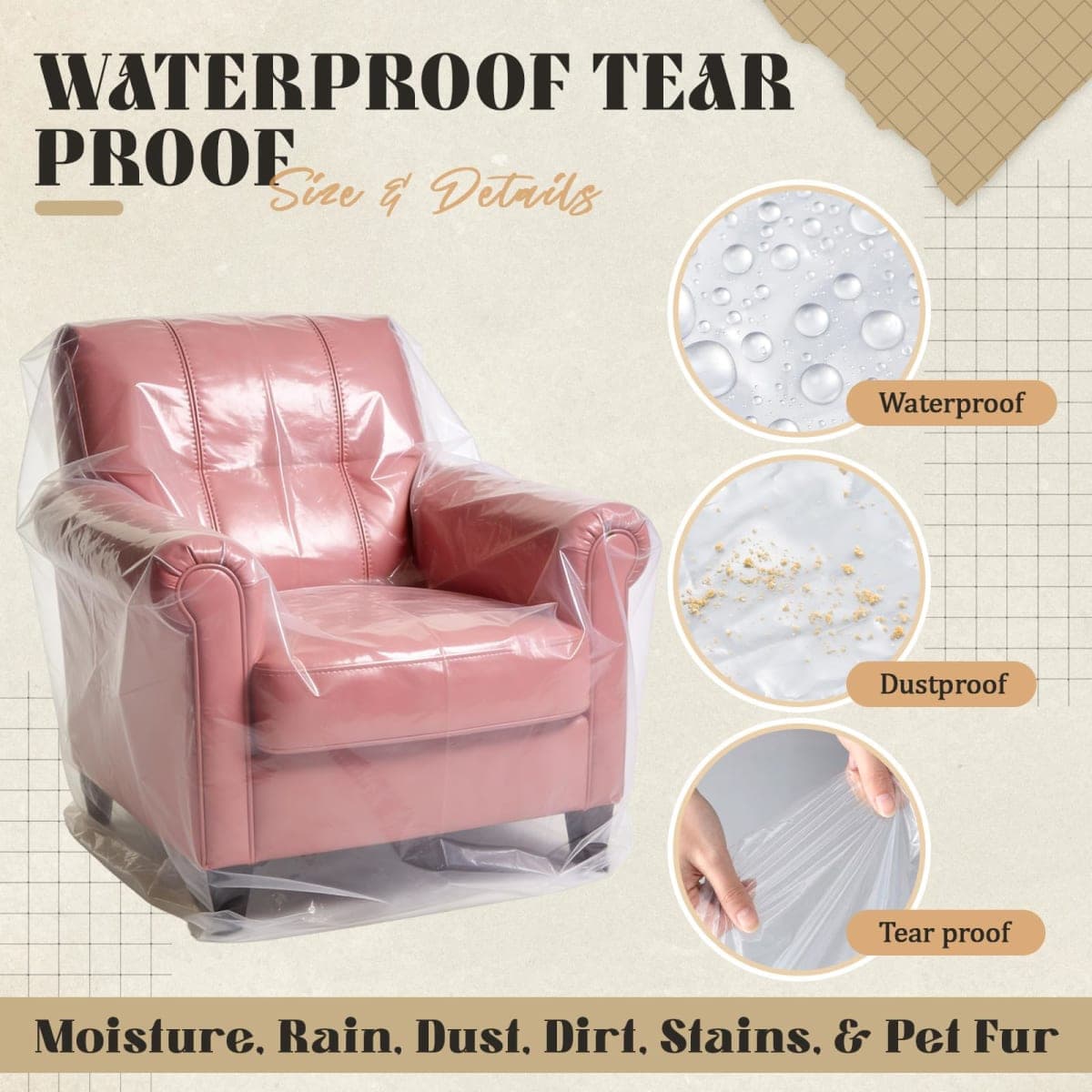 Breling 6 Pcs 3 Sizes Furniture Moving Covers for Couch Sofa Loveseat Armchair 4 Mil Thick Plastic Drop Cloths Clear Furniture Moving Protector for Cover and Storage, 134" x 42", 82" x 42", 42" x 40" thumbnail 4