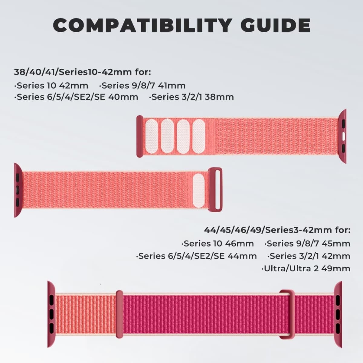 Bifeiyo Compatible with Apple Watch Bands Women Men 46MM 45MM 44MM 42MM 41MM 40MM 38MM,Nylon Sport Loop Strap for iWatch Series 10 9 8 7 6 5 4 3 2 1 SE Ultra(44/45/46/49/S3-42mm,Pomegranate) thumbnail 5