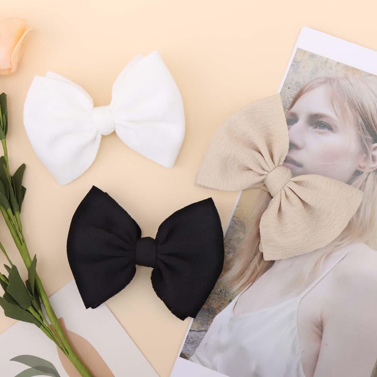 YanJie Baby Girls Nylon Headbands Newborn Bows Handmade Hair Hairbands Accessories for Infant Toddlers Kids(Beige Black White) thumbnail 5