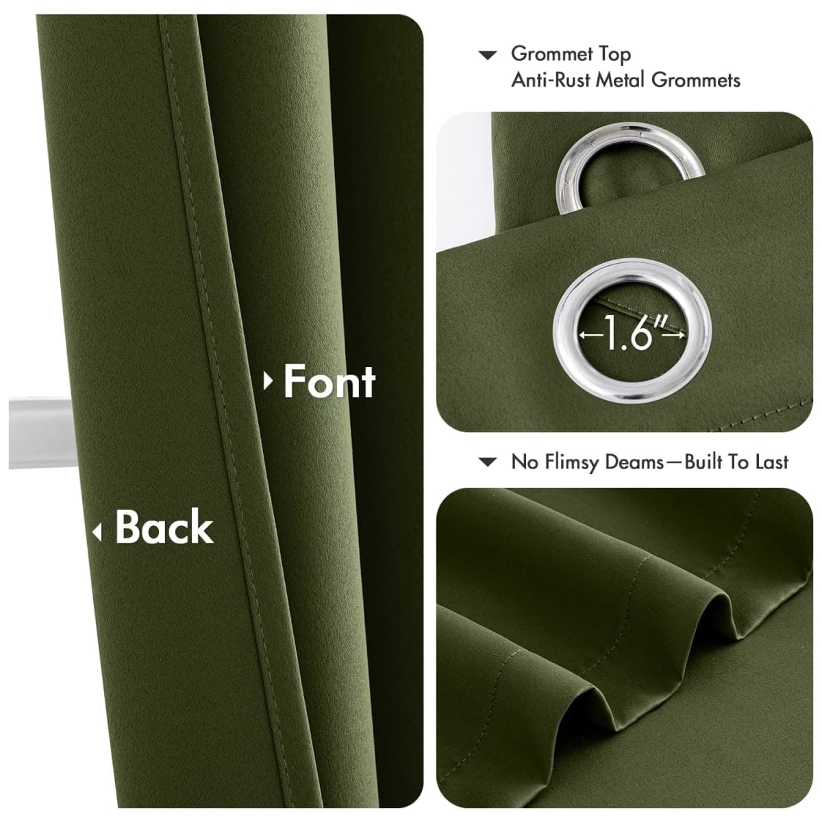 MIULEE Olive Green Blackout Curtains for Bedroom Living Room 84 Inches Long 2 Panels, Thermal Insulated Room Darkening Drapes Solid Grommet Top Noise Reducing Dark Green Window Treatments 40x84 Inch thumbnail 4