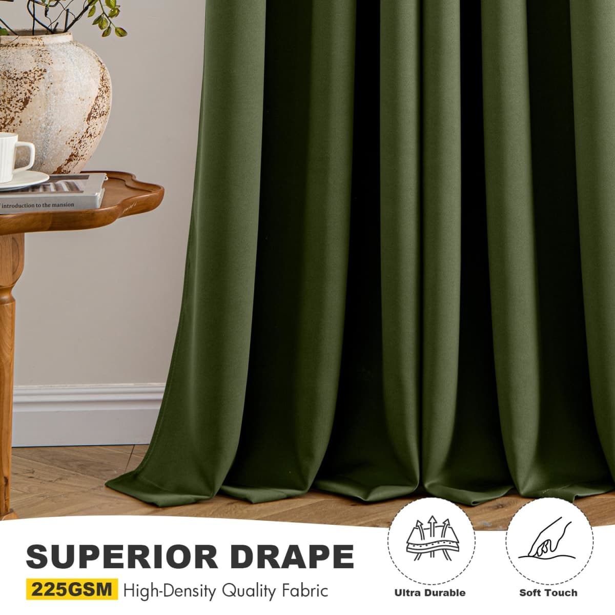 MIULEE Olive Green Blackout Curtains for Bedroom Living Room 84 Inches Long 2 Panels, Thermal Insulated Room Darkening Drapes Solid Grommet Top Noise Reducing Dark Green Window Treatments 40x84 Inch thumbnail 5