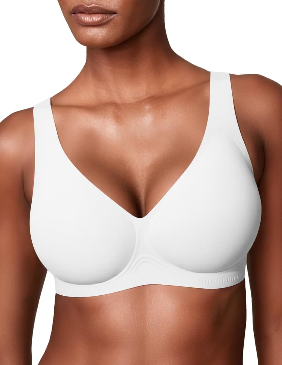 Vertvie 2026 Womens Wireless Jelly Bras Cup-Engineered Support Deep V Push Up Lift Bra Seamless No Underwire T-Shirt Bralette, White, 36C — image 1