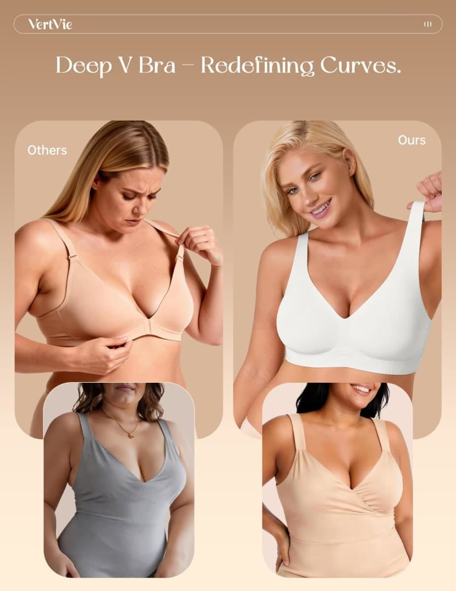 Vertvie 2026 Womens Wireless Jelly Bras Cup-Engineered Support Deep V Push Up Lift Bra Seamless No Underwire T-Shirt Bralette, White, 36C thumbnail 3
