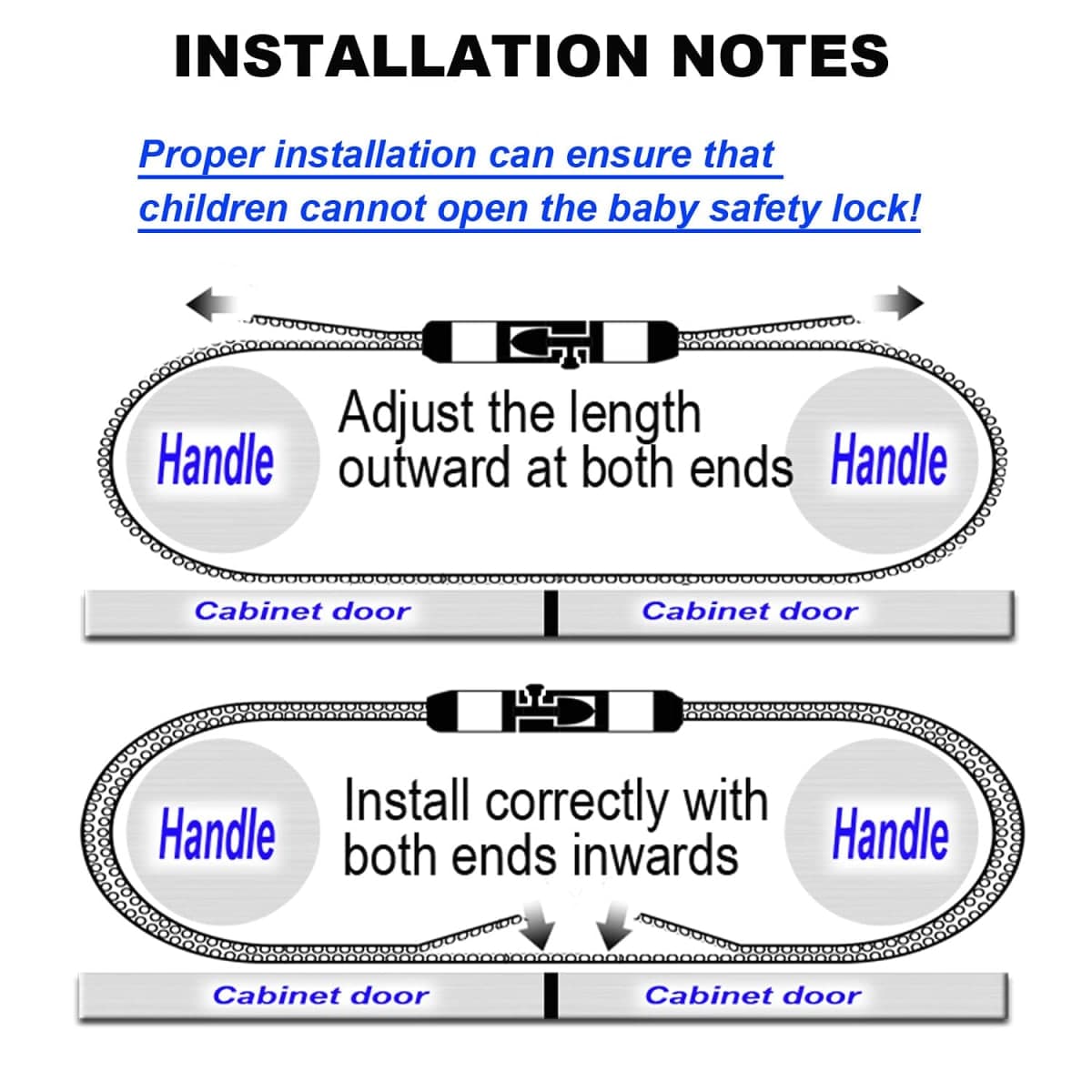 Woyeainy 2 Pack Adjustable Buckles Baby Safety Locks/Child Safety Locks. Closet Locks for Double Doors/Locks for French Door Refrigerator/Baby Locks for Lockers/Baby Safety Locks for Cabinets(Black) thumbnail 3