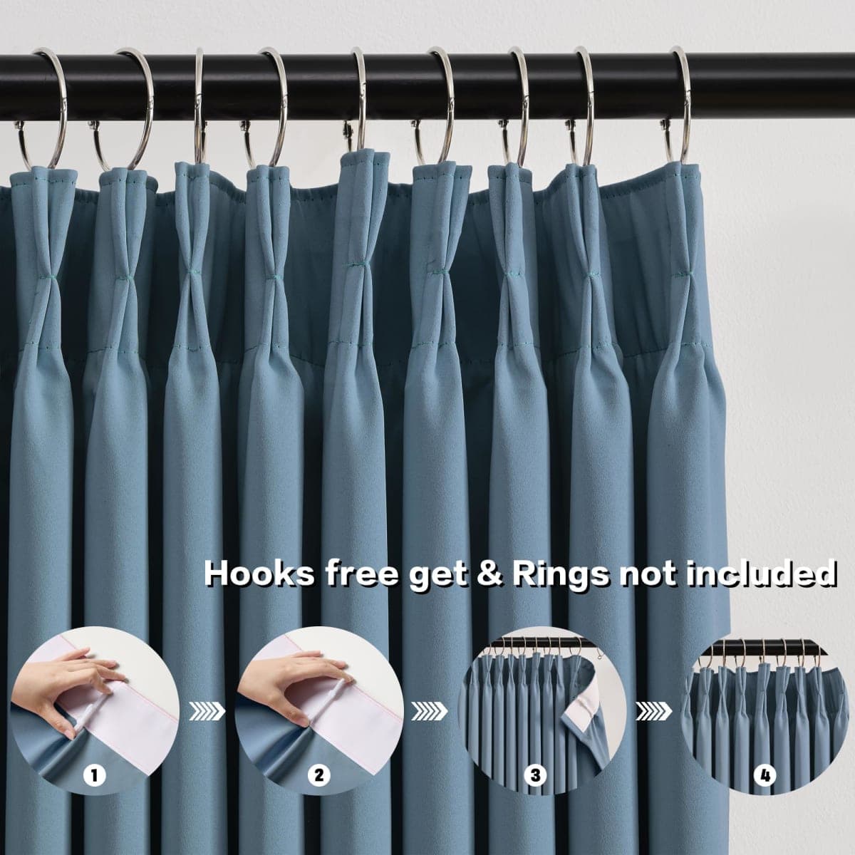 KEQIAOSUOCAI Pinch Pleated Blackout Curtain Drapes for Window 95" L - Triple Weave Energy Saving Thermal Room Divider Blackout Panels for Patio (72" Wide per Panel, 2 Panels, Dusty Blue) thumbnail 2