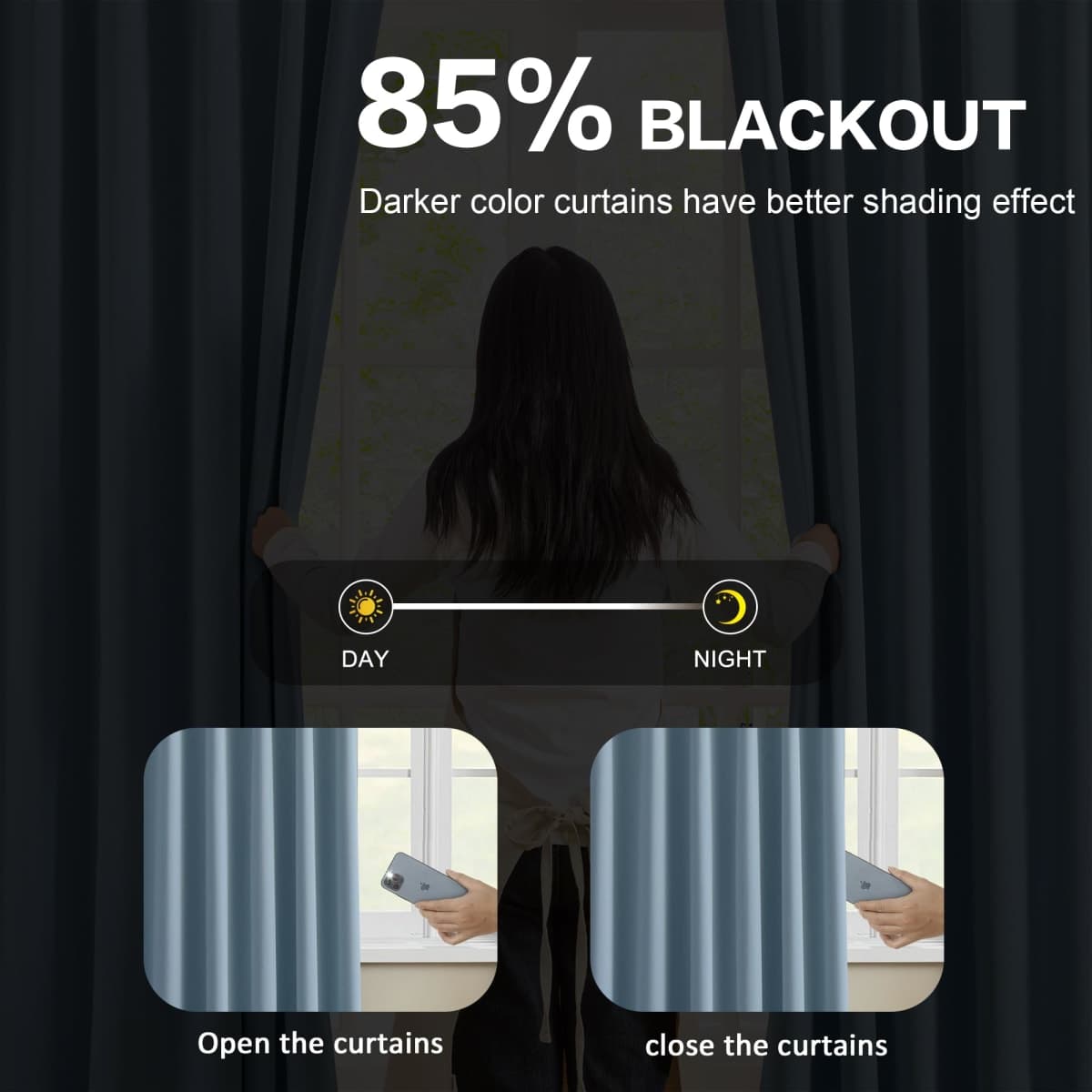 KEQIAOSUOCAI Pinch Pleated Blackout Curtain Drapes for Window 95" L - Triple Weave Energy Saving Thermal Room Divider Blackout Panels for Patio (72" Wide per Panel, 2 Panels, Dusty Blue) thumbnail 3