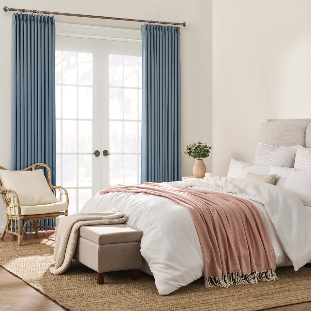 KEQIAOSUOCAI Pinch Pleated Blackout Curtain Drapes for Window 95" L - Triple Weave Energy Saving Thermal Room Divider Blackout Panels for Patio (72" Wide per Panel, 2 Panels, Dusty Blue) thumbnail 4