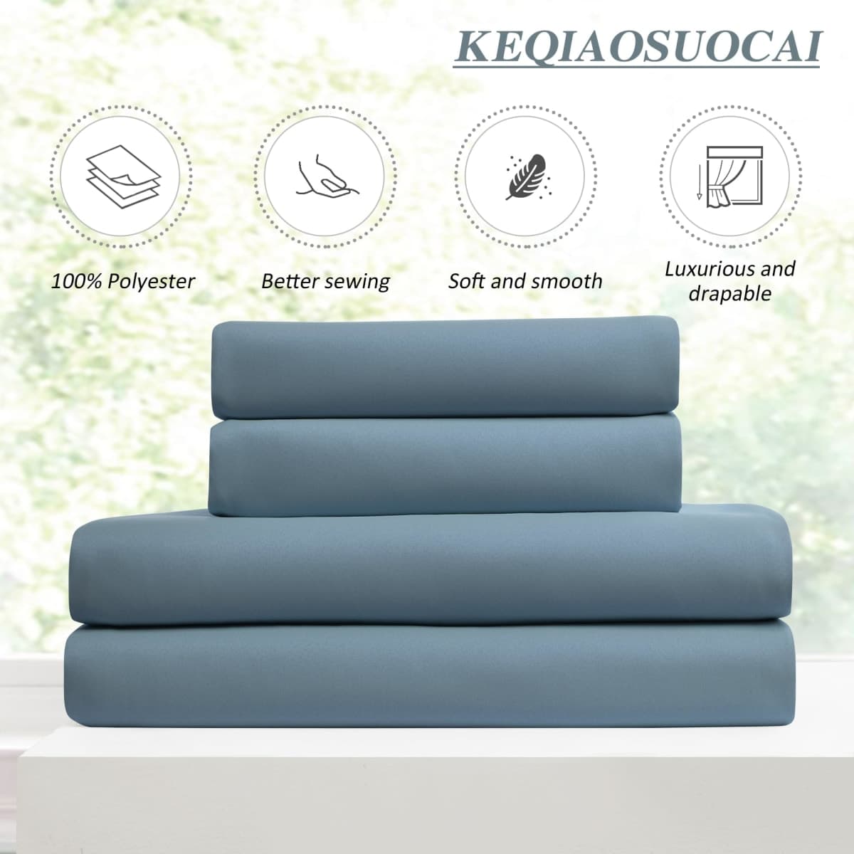 KEQIAOSUOCAI Pinch Pleated Blackout Curtain Drapes for Window 95" L - Triple Weave Energy Saving Thermal Room Divider Blackout Panels for Patio (72" Wide per Panel, 2 Panels, Dusty Blue) thumbnail 5