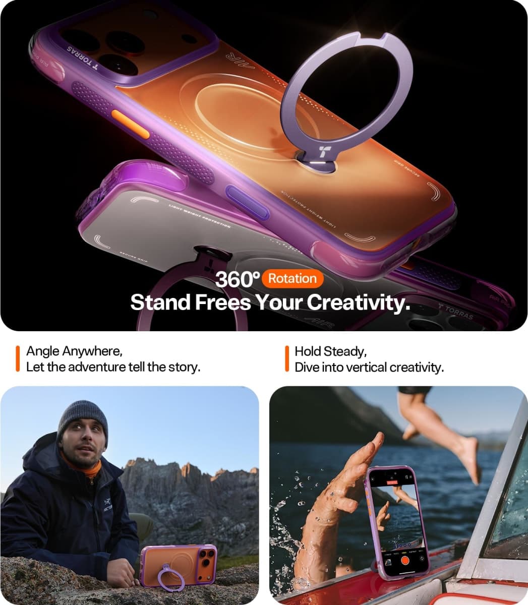 TORRAS Ostand Q3 Air for iPhone 17 Pro Max Case with 360 Magnetic Stand, Fit for MagSafe, Mil-Grade Drop Tested, Camera Control Button, Shockproof Phone Case for iPhone 17 Pro Max 6.9", Neon Pink thumbnail 3