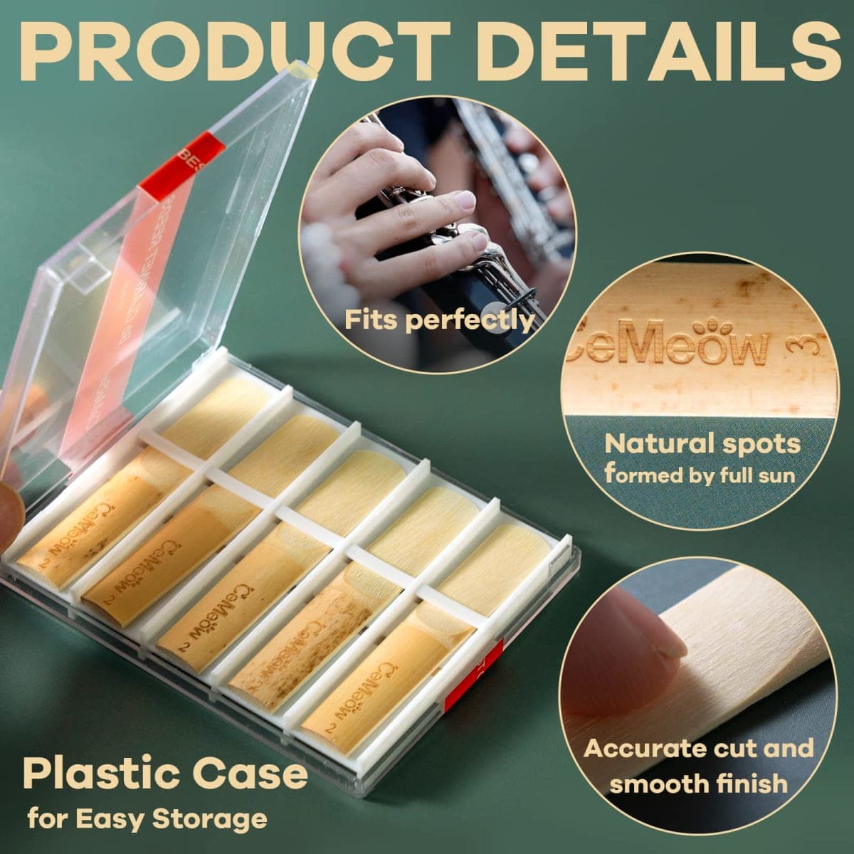 Clarinet Reeds 2.5 10Pack with Plastic Box, High Quality Material Thinner Reed Tip Advanced Cutting Technology for Clarinet Beginner and Player thumbnail 4