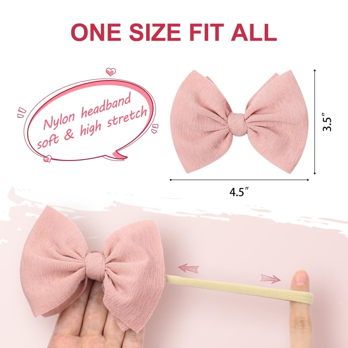 YanJie Baby Girls Nylon Headbands Newborn Bows Handmade Hair Bows Hairbands Hair Accessories for Newborn Infant Toddlers Kids (black white pink) thumbnail 3