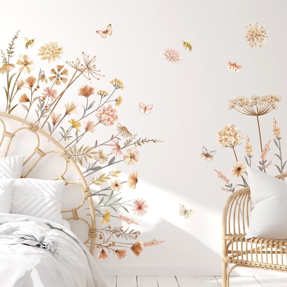 decalmile Boho Garden Flower Wall Decals Wildflower Floral Dandelion Daisy Wall Stickers Baby Nursery Girls Room Bedroom Wall Decor thumbnail 2