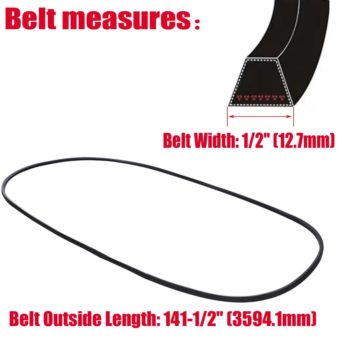 Annolai 119-8820 Deck Belt Replacement Lawn Mower V-Belt for Toro Timecutter ss5000 Parts SS5060 MX5060 74630 74361 74632 74635 74637 74641 with 50" Deck, 1/2 Inch x 141-1/2 Inch (119-8820) thumbnail 3