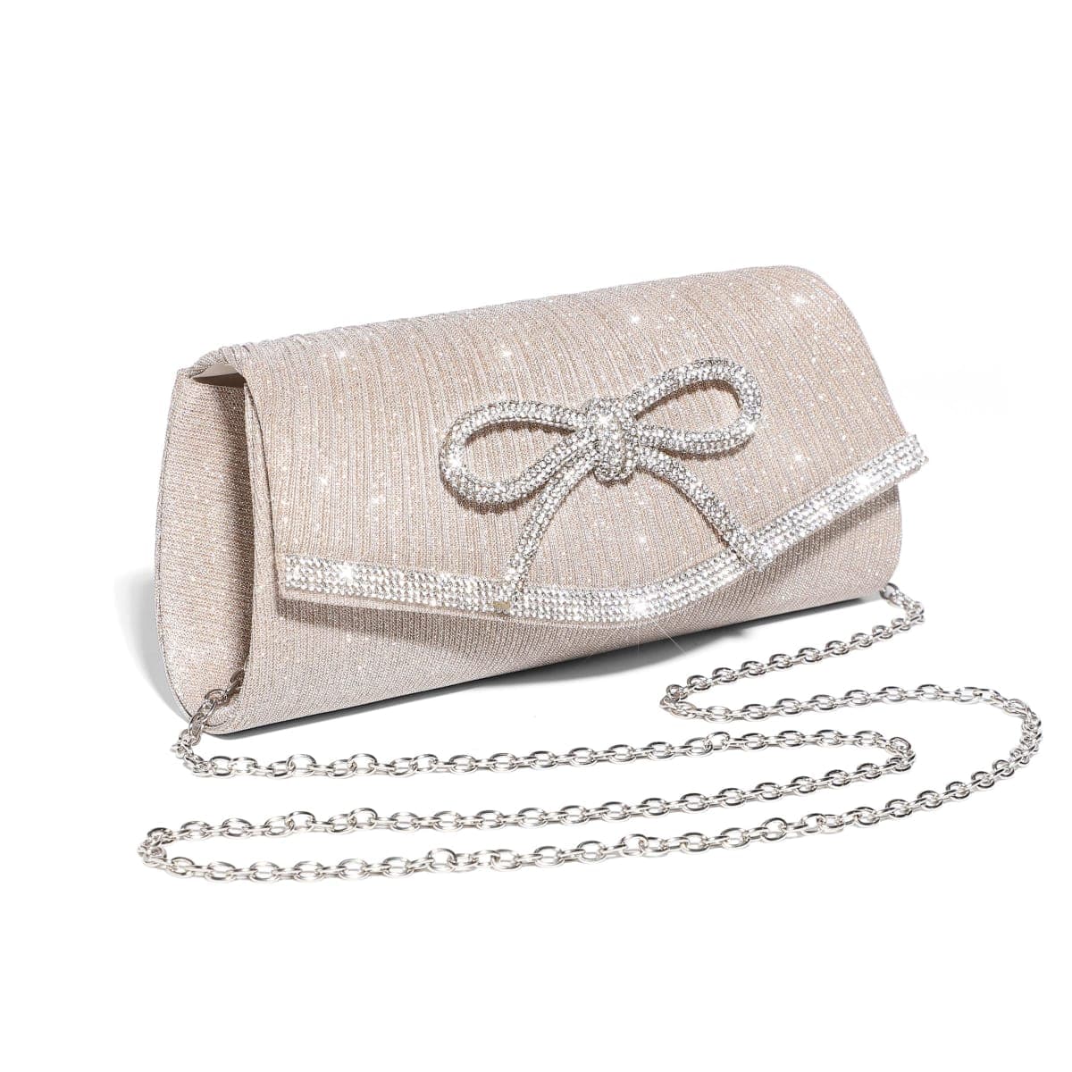 Trisapu Bow Evening Bag Sparkly Clutch Purses for Women Wedding Glitter Rhinestone Party Prom Purse Dressy Clutch Bags, Champagne, Small thumbnail 3