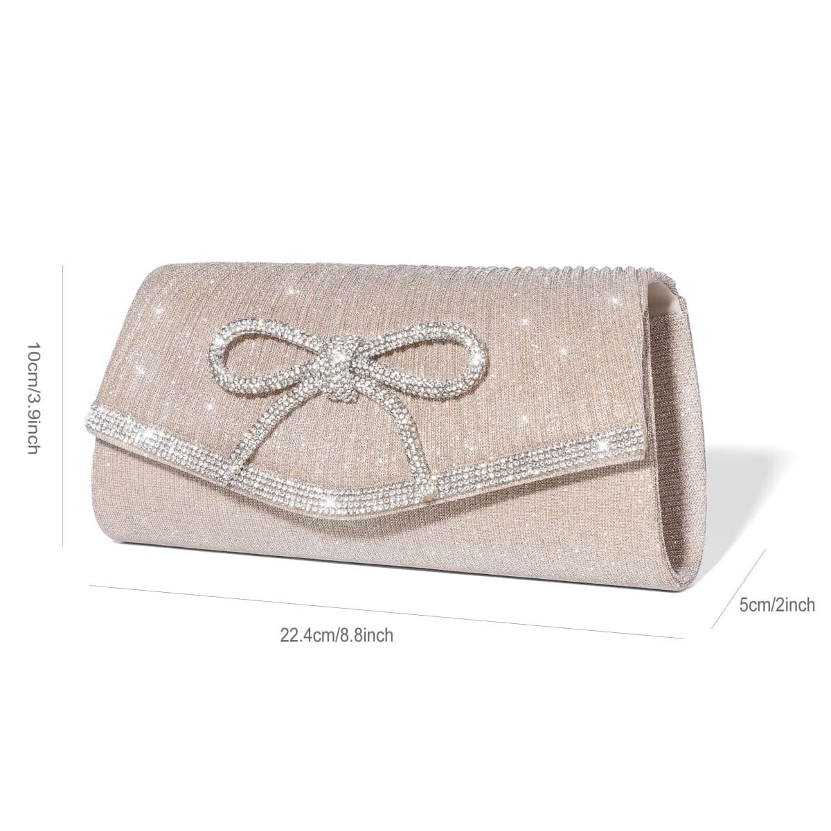 Trisapu Bow Evening Bag Sparkly Clutch Purses for Women Wedding Glitter Rhinestone Party Prom Purse Dressy Clutch Bags, Champagne, Small thumbnail 5