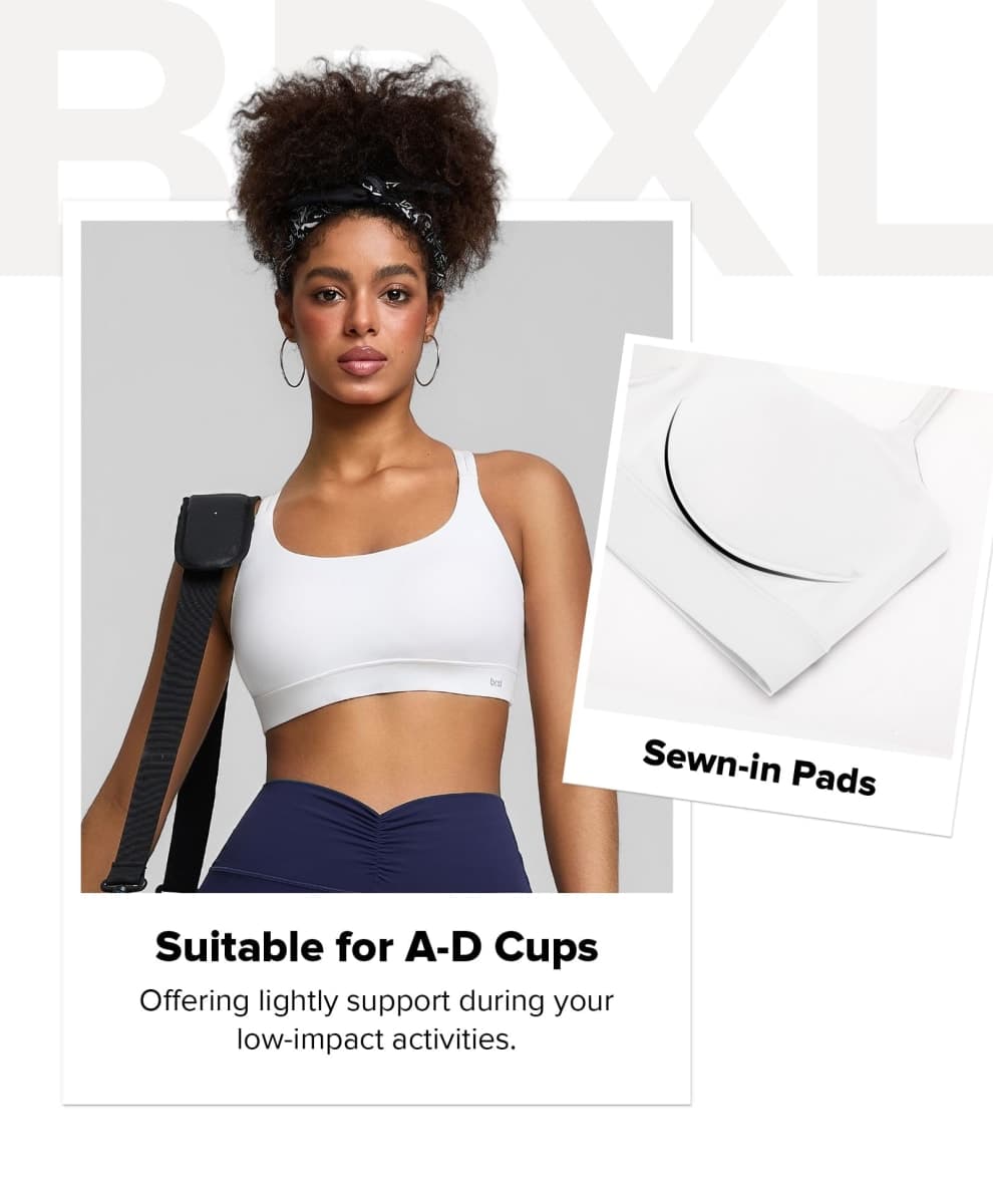BRXL Sports Bra with Sewn in Pads Light Impact Criss Cross Adjustable Spaghetti Strap Padded Cut Out Cross Back Yoga Workout, White, Small thumbnail 2