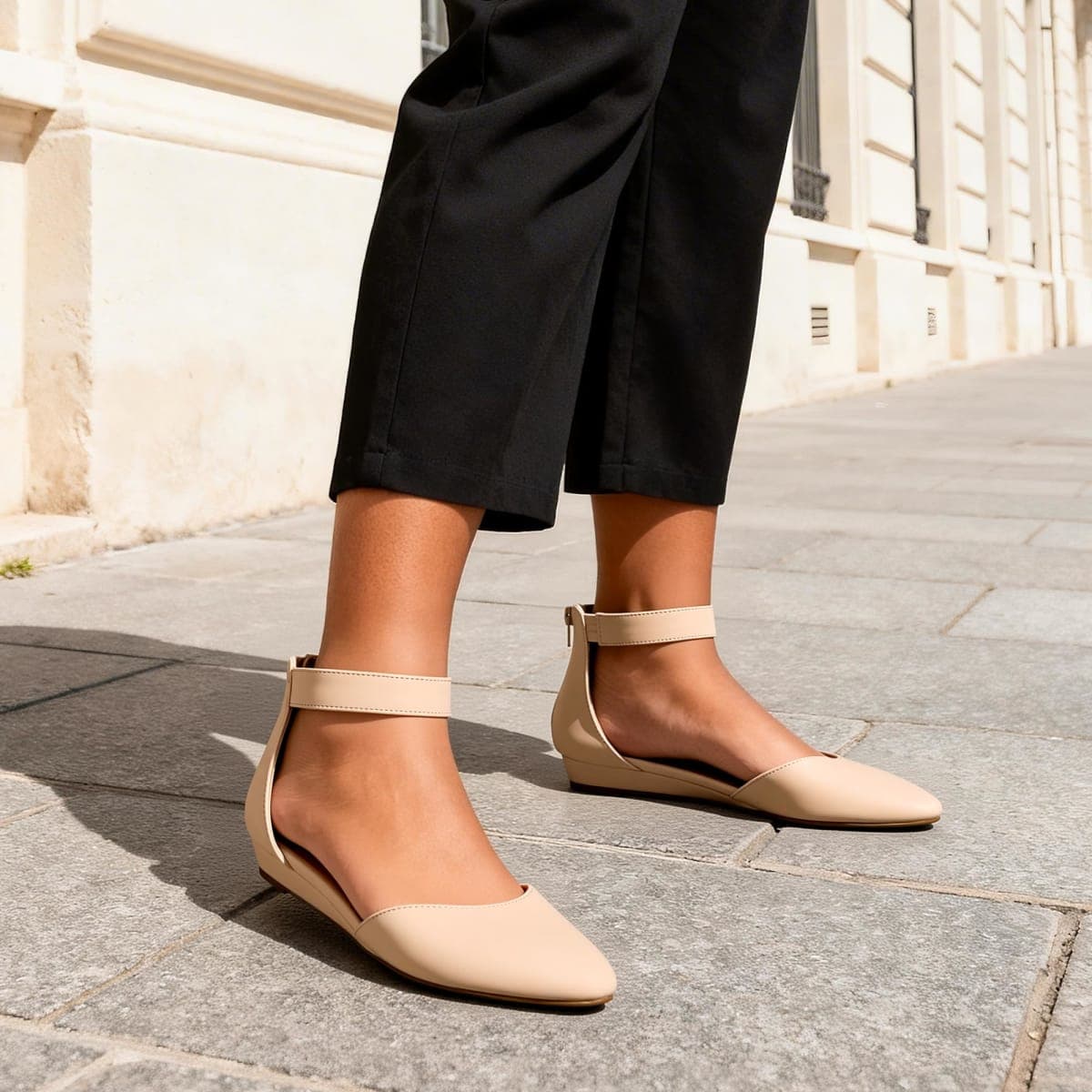 DREAM PAIRS Women's Nude Nubuck Low Wedge Ankle Strap Flats Shoes Size 11 M US Amiga thumbnail 3