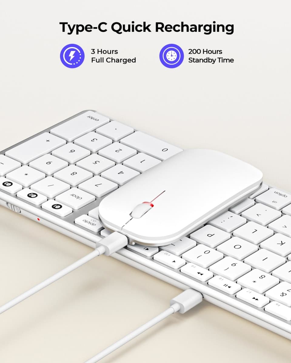 seenda Bluetooth Keyboard and Mouse Combo for Mac, SKM64-2 Rechargeable Slim Wireless Keyboard Mouse Compact, 3 Multi-Device Connection, Compatible for Mac, MacBook Pro/Air, iPad, White Silver thumbnail 3