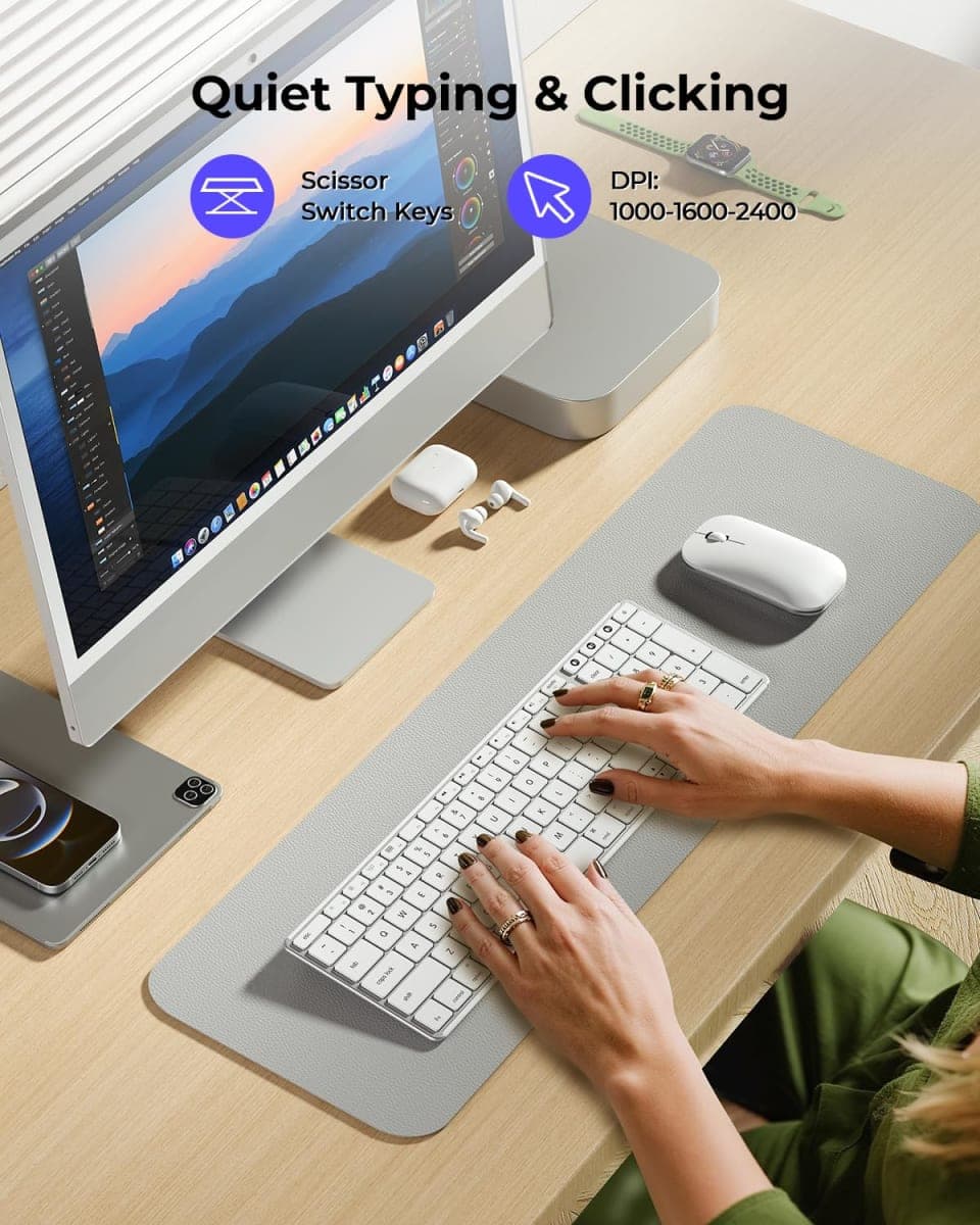 seenda Bluetooth Keyboard and Mouse Combo for Mac, SKM64-2 Rechargeable Slim Wireless Keyboard Mouse Compact, 3 Multi-Device Connection, Compatible for Mac, MacBook Pro/Air, iPad, White Silver thumbnail 4