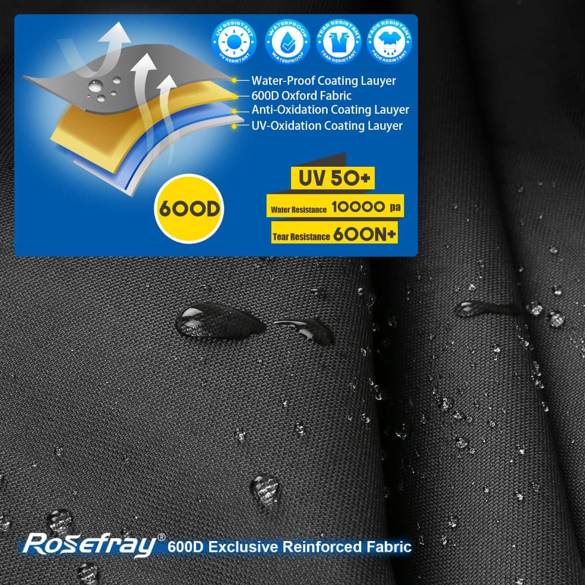 Rosefray Trike Cover,Motorcycle Cover Heavy Duty 600D Waterproof forTrike Models, Tri Glide, and CVO Version, Trike Goldwing, Chidftain, Challenger, Elite Storage, Gray thumbnail 2