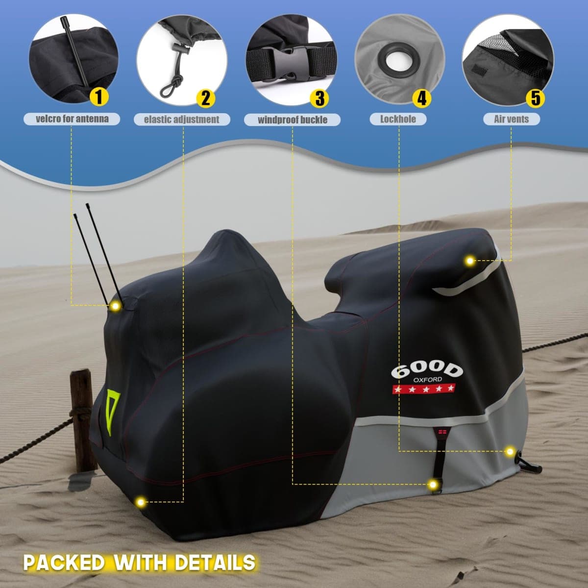 Rosefray Trike Cover,Motorcycle Cover Heavy Duty 600D Waterproof forTrike Models, Tri Glide, and CVO Version, Trike Goldwing, Chidftain, Challenger, Elite Storage, Gray thumbnail 5