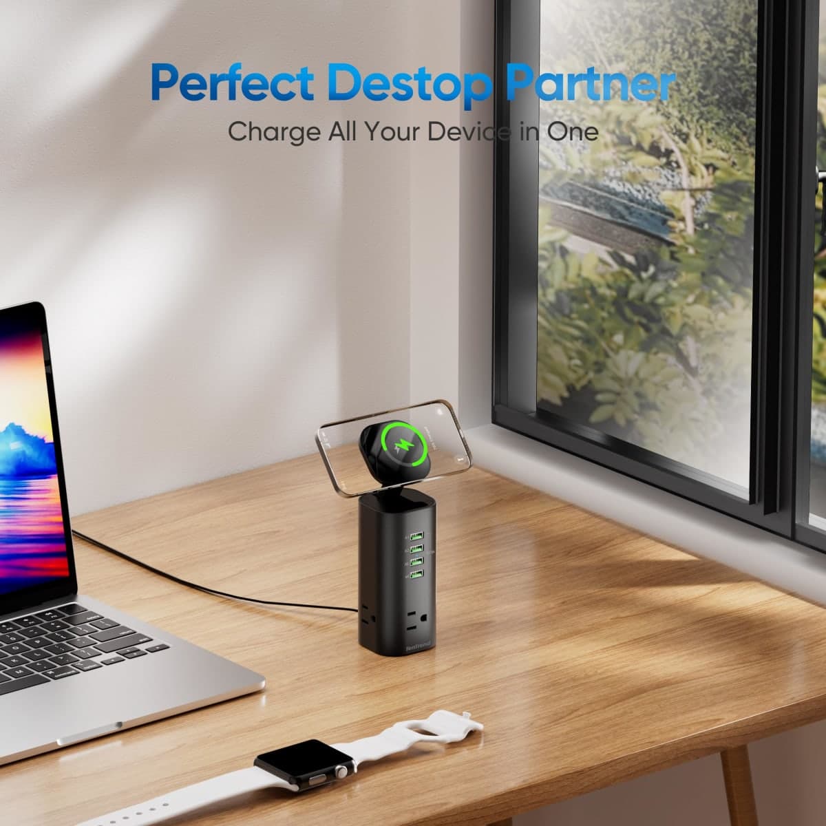 160W Fast Charging Station, TenTrend Power Strip Tower Surge Protector with 3 AC Outlets & 8 USB Ports (4 USB-C), 5 FT Flat Plug Extension Cord with Multiple Outlets for Home Office thumbnail 5