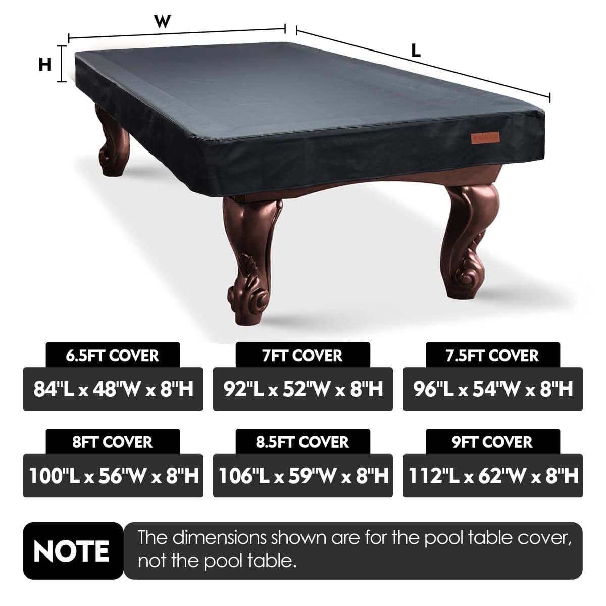 K-Musculo Pool Table Cover, Heavy Duty Leatherette Billiard Table Cover, Waterproof and Tearproof, 7/8/9 Foot Fitted(Black, 7FT) thumbnail 4