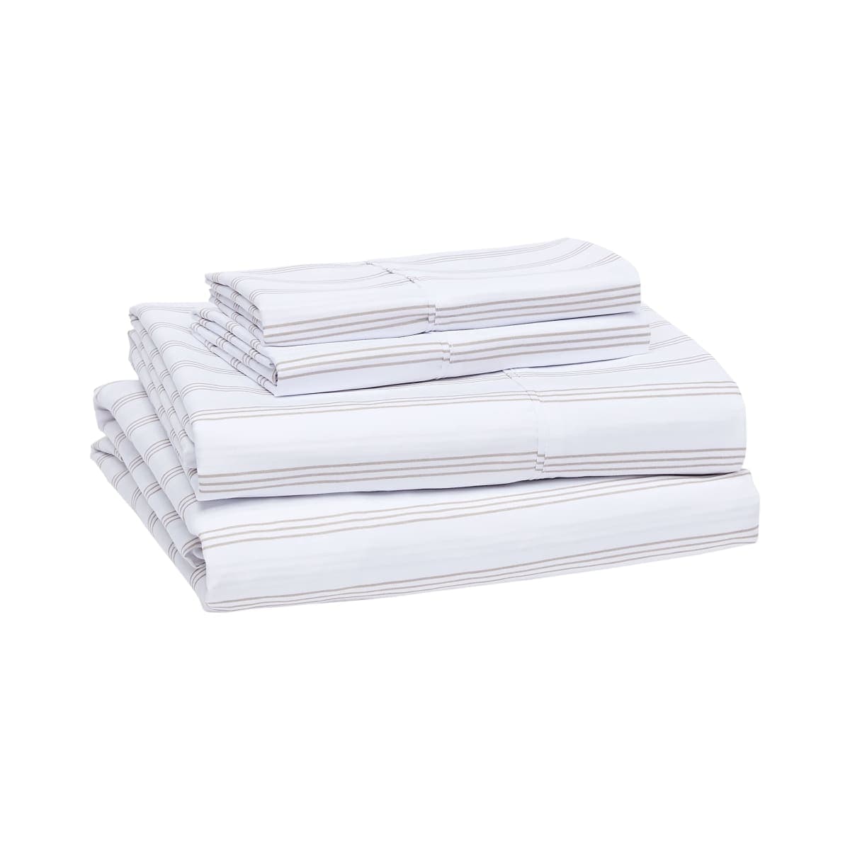 Amazon Basics Lightweight Super Soft Easy Care Microfiber 4 Piece Bed Sheet Set with 14-Inch Deep Pockets, Queen, Taupe Stripe, Striped thumbnail 2