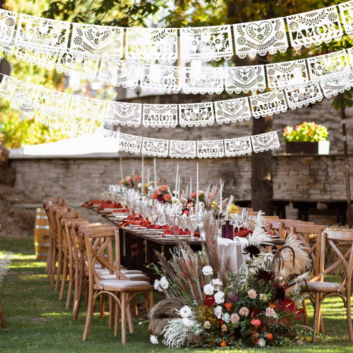 6 Pack White Papel Picado Mexican Wedding Cielito Lindo Party Decoration 118 Feet White Dia De Los Muertos Decorations Classroom Banner for Altar Mexican Wedding Birthday(Amor) thumbnail 5