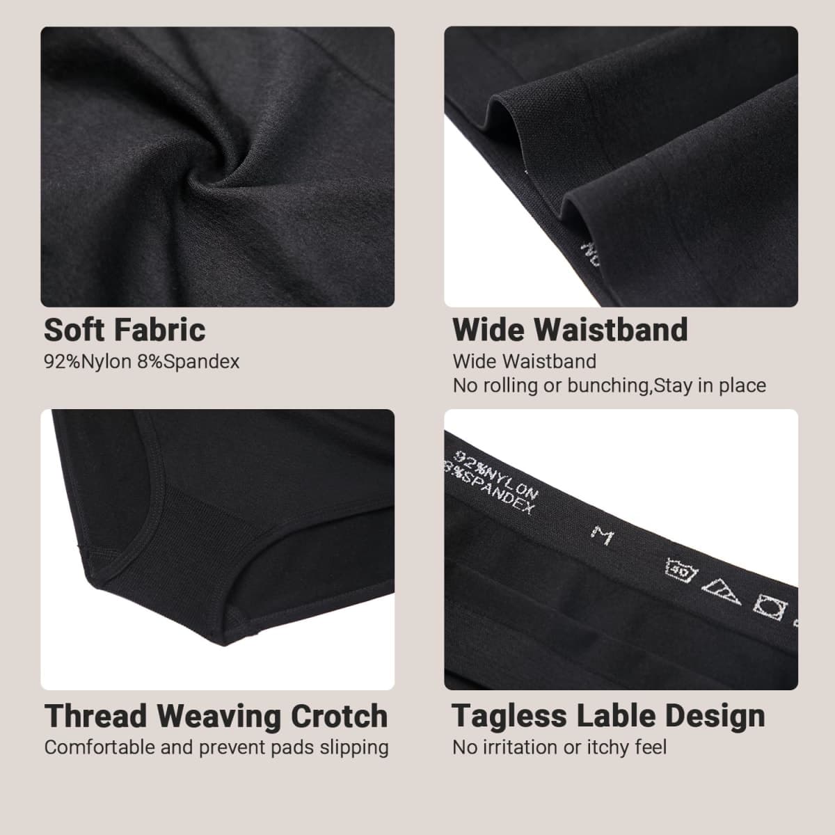 Womens Bikini Panties Seamless Underwear, Soft Stretch Cheekini Hipster Briefs 6 Pack (Black XL) thumbnail 5