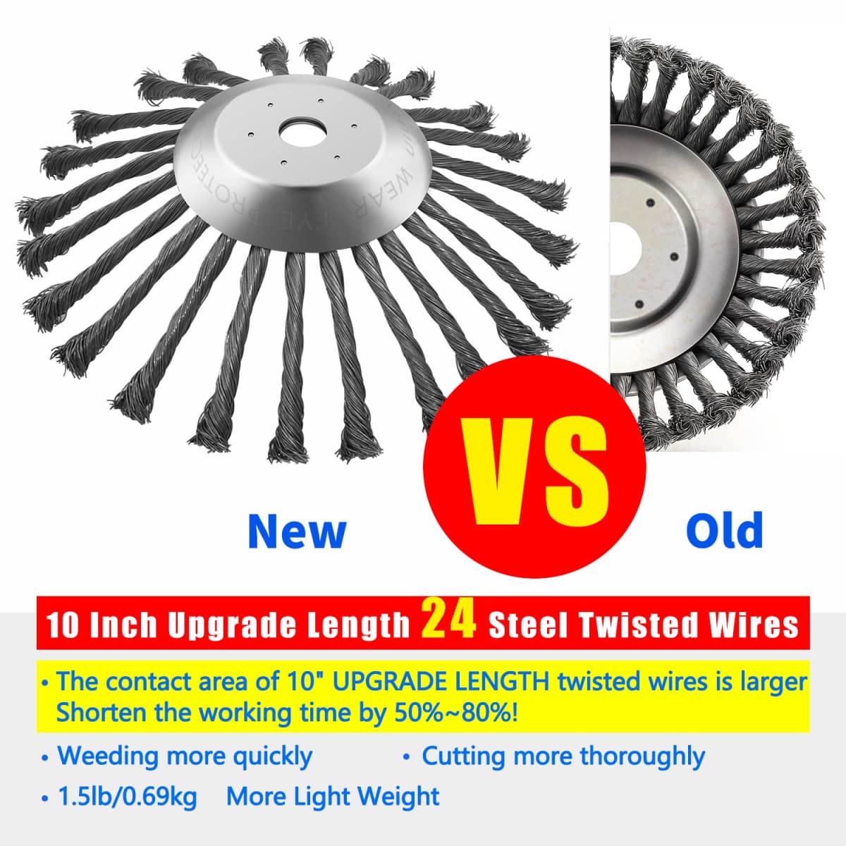 NeJesZoe 10 inch Unbreakable Steel Wire Weed Brush Cutter Trimmer Head,Lightweight Wired Trimmer Blade for Weed Trimmer,Wired Weed Cutter Universal Attachments Head,Upgraded Rotary Wire Weed Head thumbnail 4
