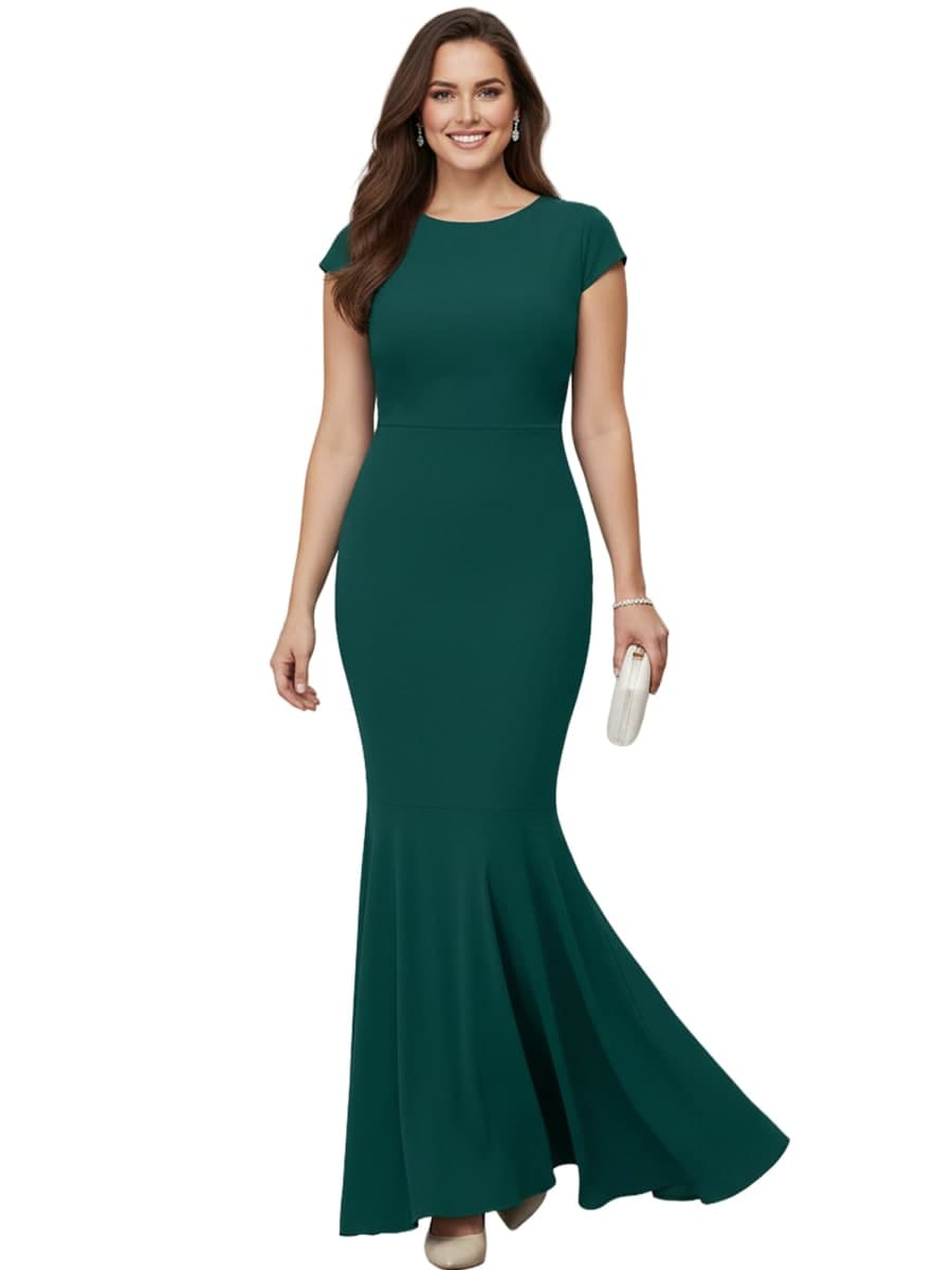 KOH KOH Womens Long Cap Sleeve Elegant Formal Sexy Evening Cocktail Maxi Dress, Emerald Green, Medium — image 1