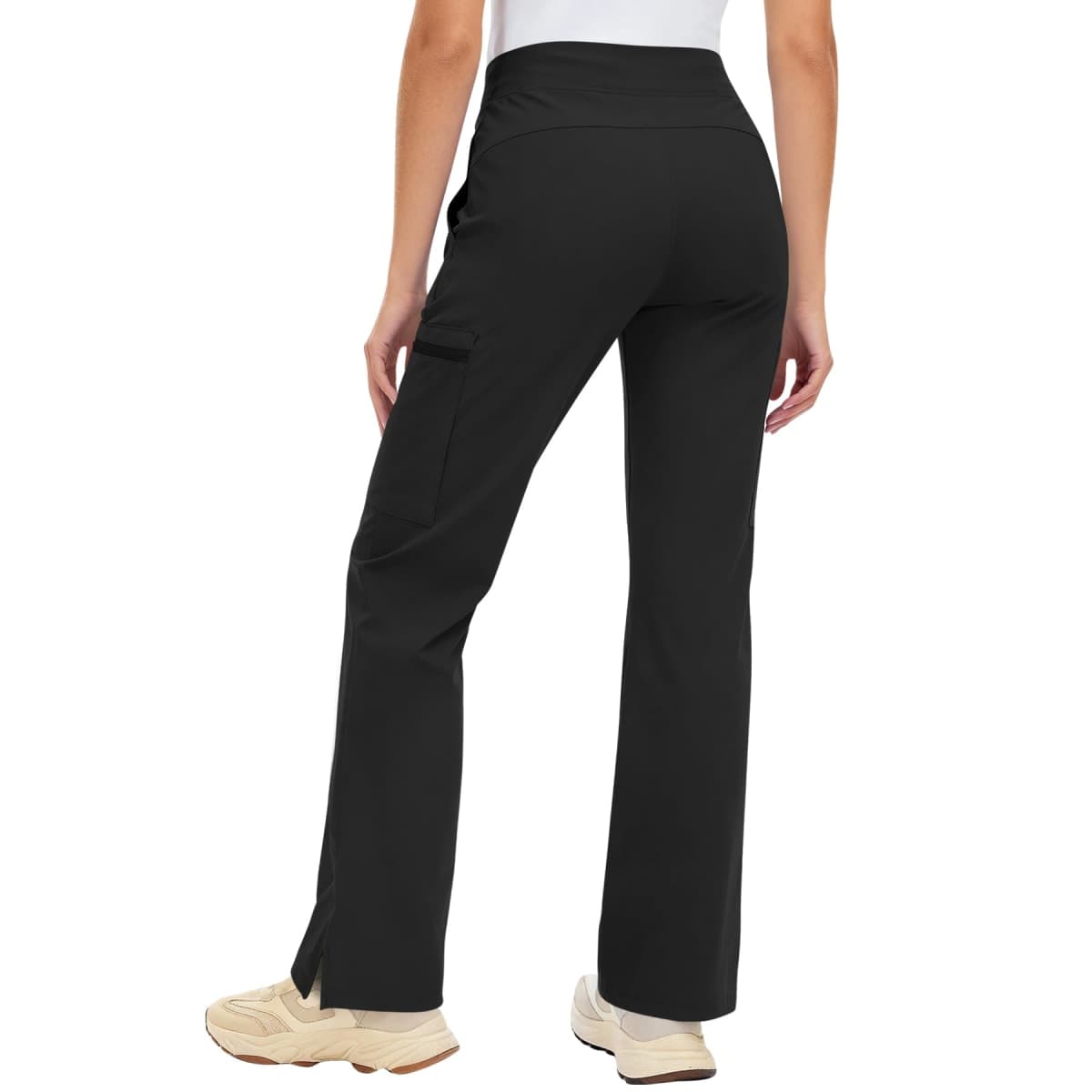 Kecols Yoga Scrub Pants Women High-Rise Straight Leg Uniform Cargo Bottom with Yoga Waistband,5 Pockets & 4-Way Stretch, Black, Small thumbnail 2