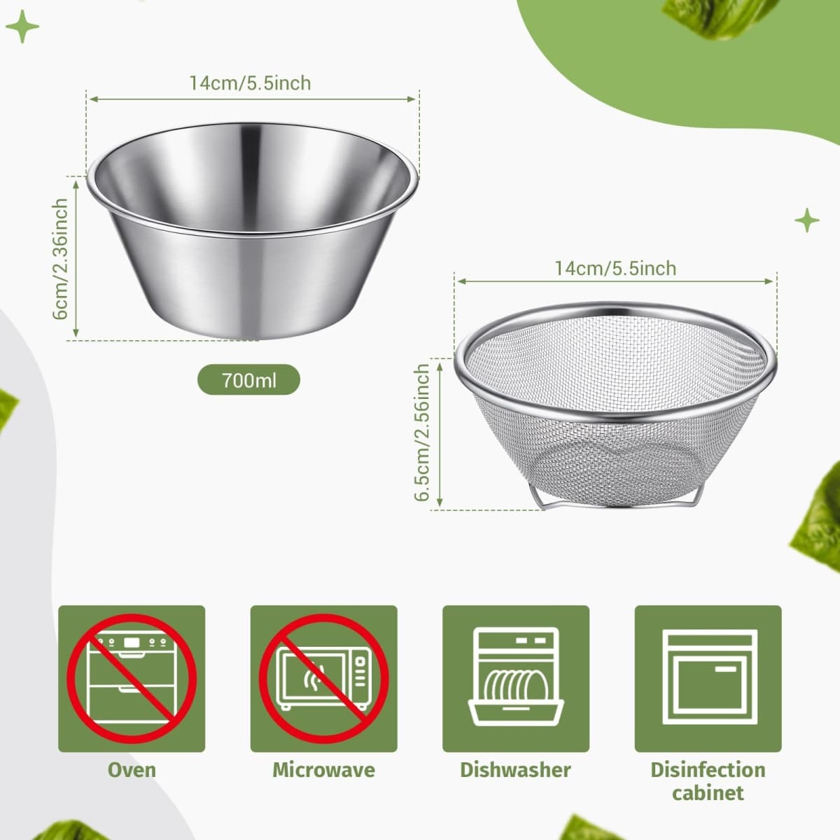 Baderke 2 Pcs Mini 304 Stainless Steel Colander Strainer with Mixing Bowl for Kitchen Cooking Fruit Washing Vegetable(5.51 x 2.36 Inches) thumbnail 2