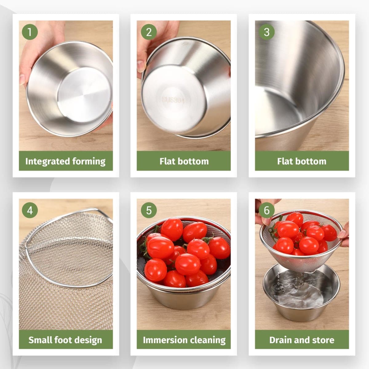 Baderke 2 Pcs Mini 304 Stainless Steel Colander Strainer with Mixing Bowl for Kitchen Cooking Fruit Washing Vegetable(5.51 x 2.36 Inches) thumbnail 3