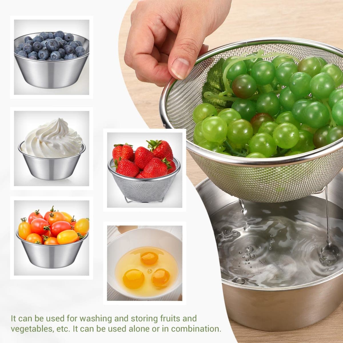 Baderke 2 Pcs Mini 304 Stainless Steel Colander Strainer with Mixing Bowl for Kitchen Cooking Fruit Washing Vegetable(5.51 x 2.36 Inches) thumbnail 4