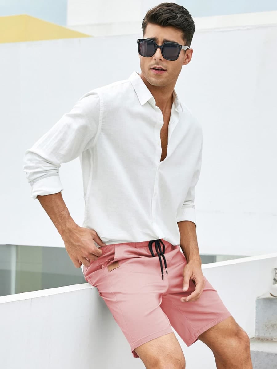 JMIERR Mens Summer Casual Cotton Twill Chino Shorts, S4 Pink, XL thumbnail 4