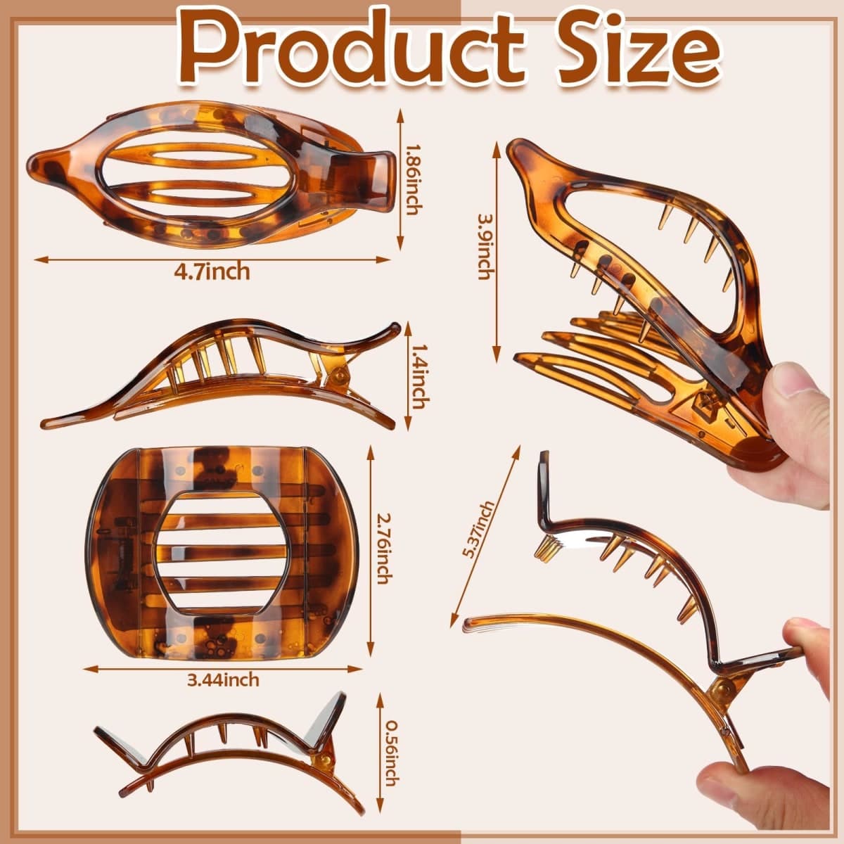 8 Pcs Flat Hair Clips for Women, 2 Styles French Flat Claw Clips for Women, Large Strong Hold Hair Claw Clips For Thick Thin Hair(Tortoiseshell) thumbnail 2