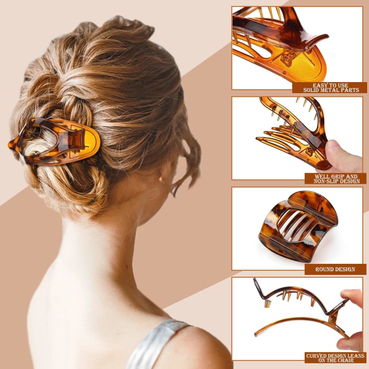 8 Pcs Flat Hair Clips for Women, 2 Styles French Flat Claw Clips for Women, Large Strong Hold Hair Claw Clips For Thick Thin Hair(Tortoiseshell) thumbnail 3