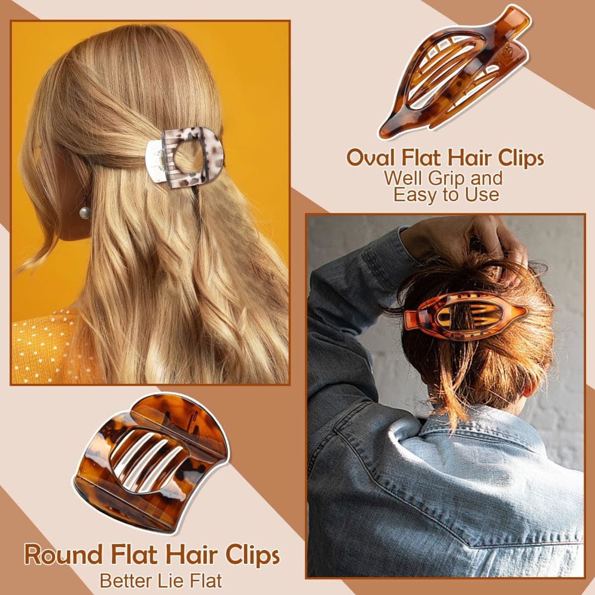 8 Pcs Flat Hair Clips for Women, 2 Styles French Flat Claw Clips for Women, Large Strong Hold Hair Claw Clips For Thick Thin Hair(Tortoiseshell) thumbnail 4