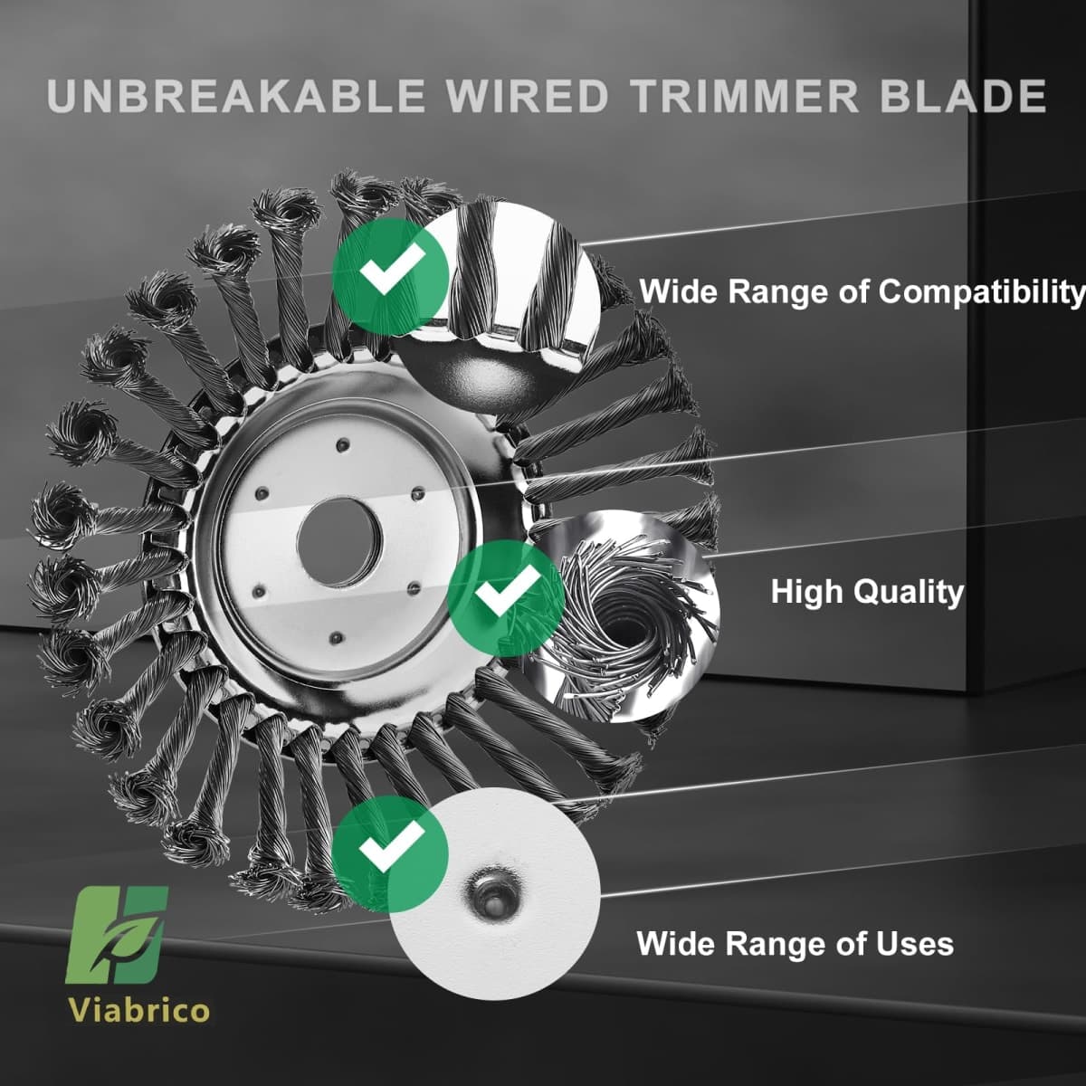 10 Inch Unbreakable Wired Trimmer Blade, Steel Wire Cutter Trimmer Head, Wire Rotary Brush Weed Trimmer Head, Weed Eater Head with Adapter Kit for Moss Grass Rust Removal, Gardening Lawnmower thumbnail 2