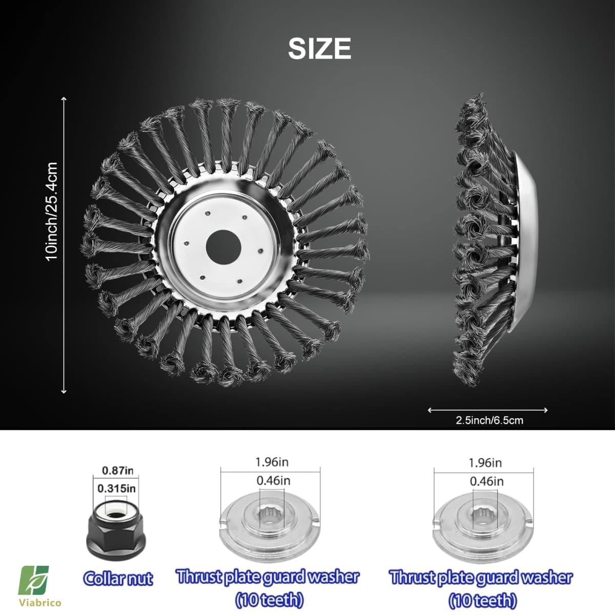 10 Inch Unbreakable Wired Trimmer Blade, Steel Wire Cutter Trimmer Head, Wire Rotary Brush Weed Trimmer Head, Weed Eater Head with Adapter Kit for Moss Grass Rust Removal, Gardening Lawnmower thumbnail 4